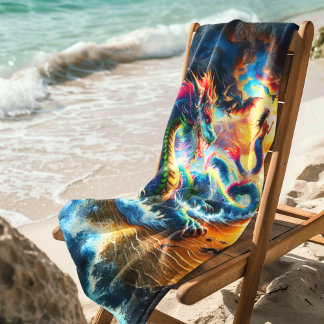 Majestic Dragon With Mermaid On the Sunset Beach Towel
