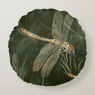 Majestic Dragonfly Pattern Round Cushion