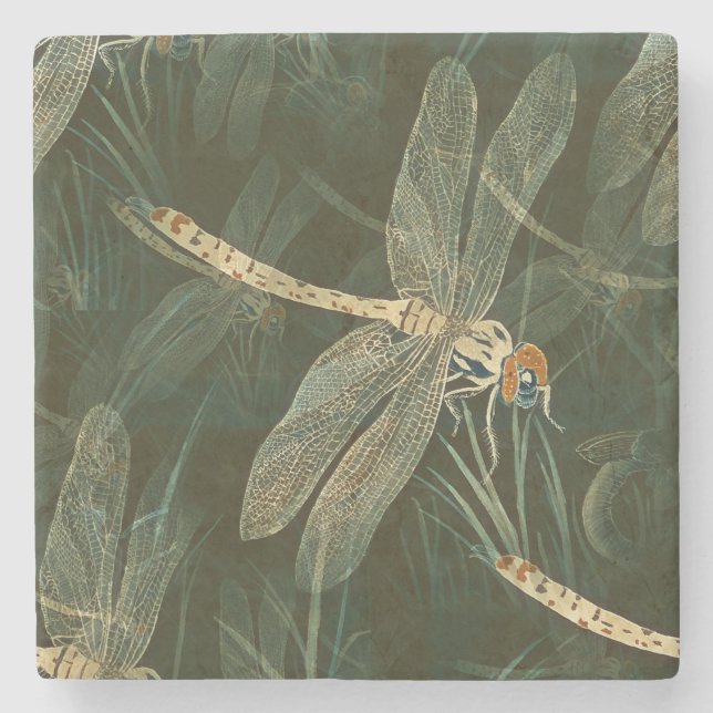 Majestic Dragonfly Pattern Stone Coaster (Front)