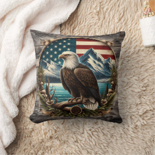 Majestic Eagle Against American Landscape Cushion