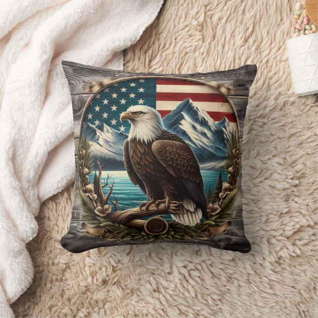 Majestic Eagle Against American Landscape Cushion (Blanket)