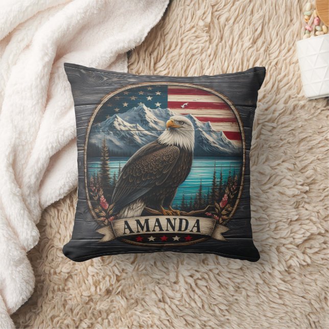 Majestic Eagle Against Mountain Backdrop Cushion (Blanket)