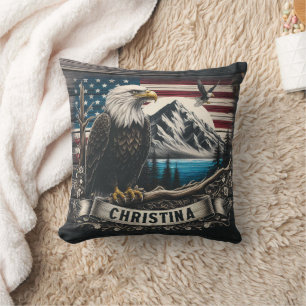 Majestic Eagle Against Mountain Landscape Cushion
