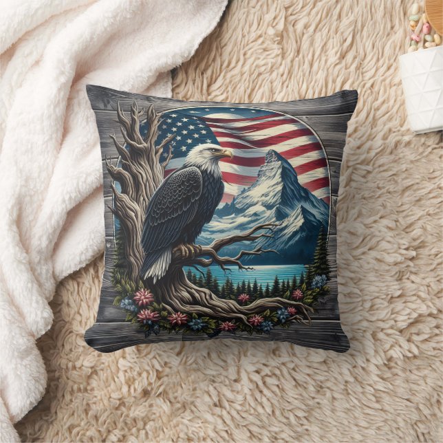 Majestic Eagle Against Mountainous Landscape Cushion (Blanket)