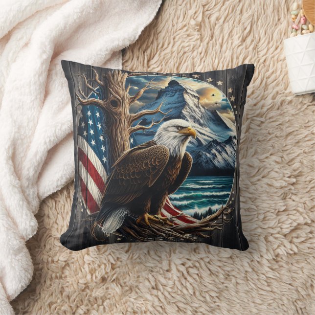 Majestic Eagle Against Scenic American Background Cushion (Blanket)