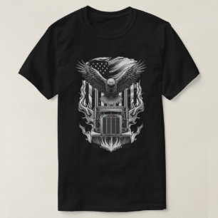 Majestic Eagle and Truck Flame Graphic Art T-Shirt