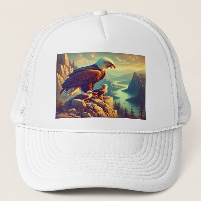 Majestic Eagle Capturing A Lake Trout 7"x5" Trucker Hat (Front)