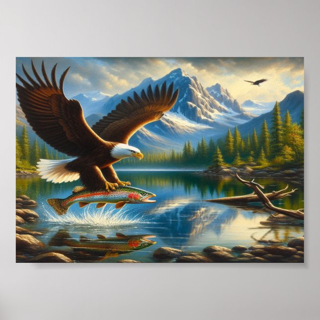 Majestic Eagle Capturing A Lake Trout 7x5 Poster (Front)