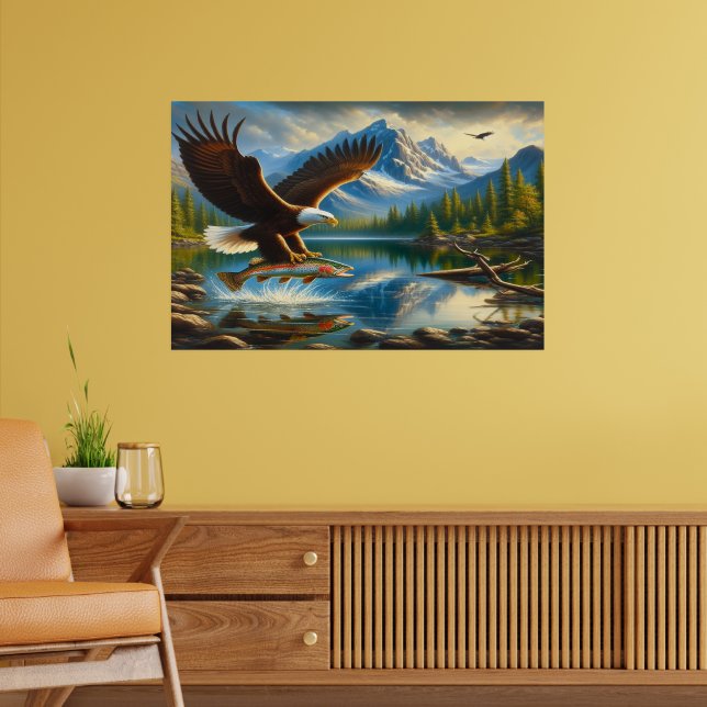 Majestic Eagle Capturing A Lake Trout Poster (Living Room 2)
