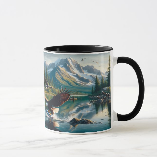 Majestic Eagle Capturing Fish at Sunrise 20x16 Mug (Right)