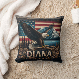 Majestic Eagle Displaying Strength Over Mountains Cushion