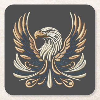 Majestic Eagle Embroidery Design Square Paper Coaster
