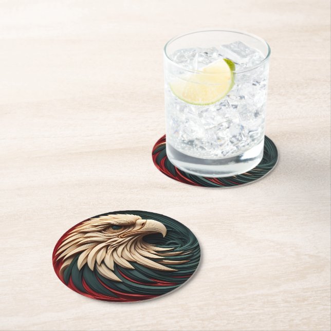 Majestic Eagle Emerges From Circular  Round Paper Coaster (Insitu)