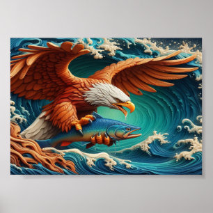 Majestic Eagle Fishing in a wave 5x7 Poster