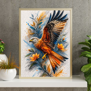 Majestic Eagle Floral Art Poster   Vibrant Bird
