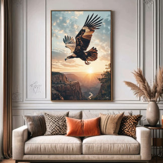 Majestic Eagle Flying at Sunset Poster