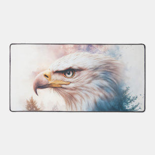 Majestic Eagle Forest Profile Ethereal Pink Blue Desk Mat