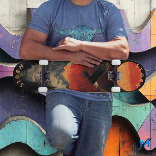 Majestic Eagle in Fiery Sunset, Retro Vintage  Skateboard