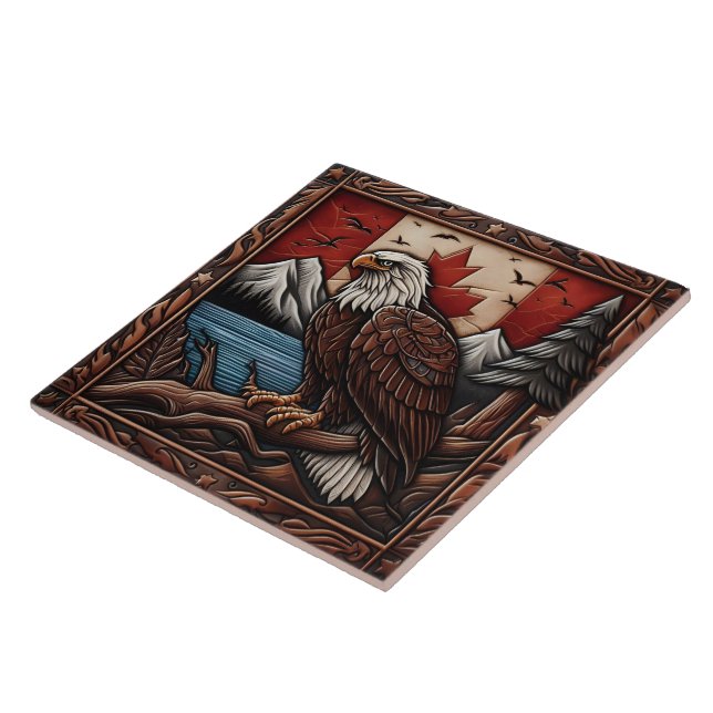 Majestic Eagle in Front of Canadian Landscape Ceramic Tile (Side)