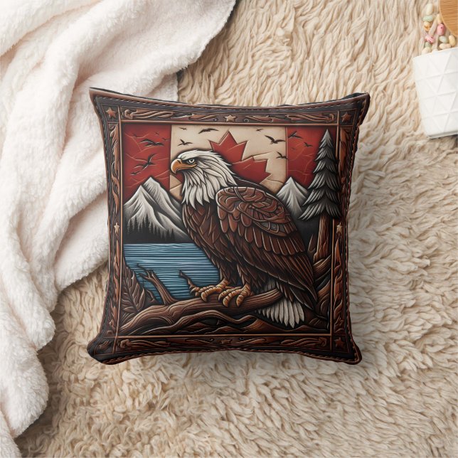 Majestic Eagle in Front of Canadian Landscape Cushion (Blanket)