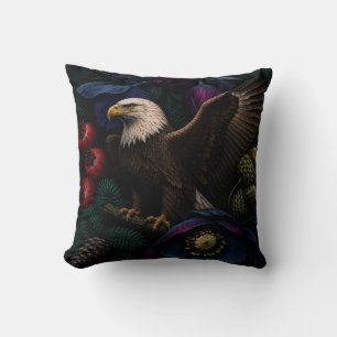 Majestic Eagle in Midnight Botanical Garden Cushion