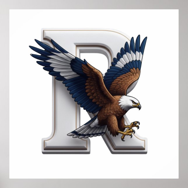 Majestic Eagle Mascot Overlapping 3D Letter R Poster (Front)