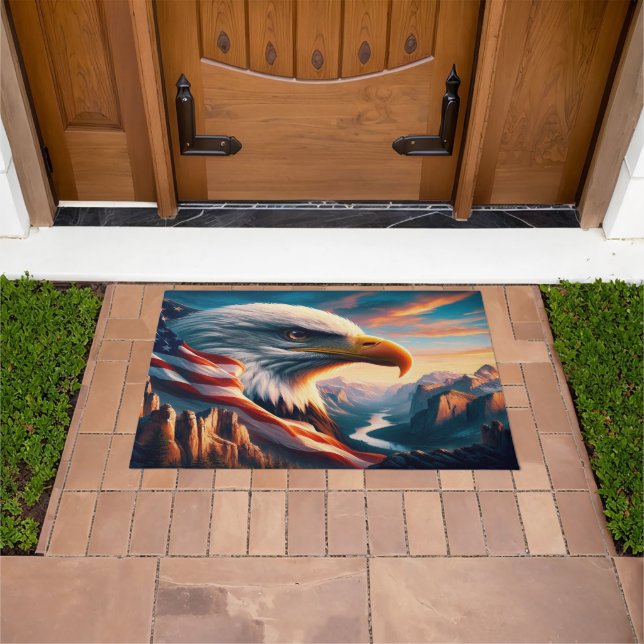 Majestic Eagle Merged With American Flag 36x24 Doormat (Outdoor)