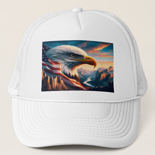 Majestic Eagle Merged With American Flag 36x24 Trucker Hat (Front)