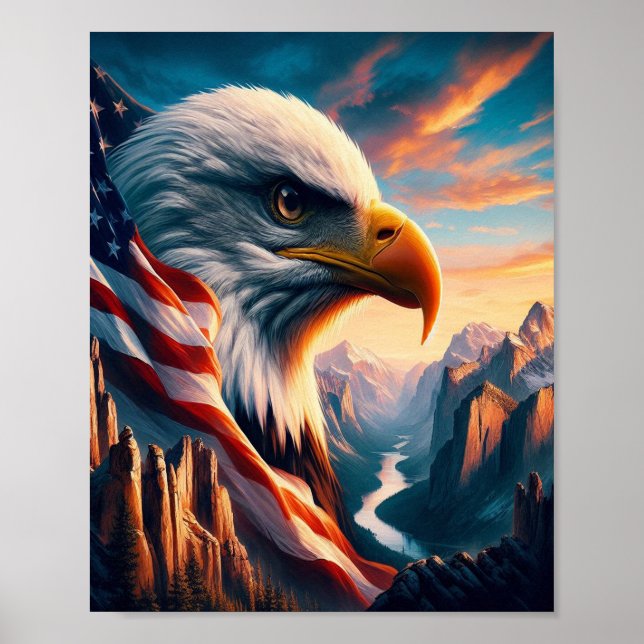 Majestic Eagle Merged With American Flag 8x10 Poster (Front)