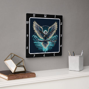 Majestic Eagle Neon Glow Square Wall Clock
