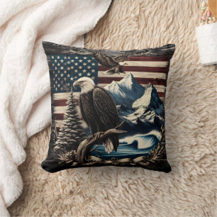 Majestic Eagle Over American Landscape at Dusk Cushion