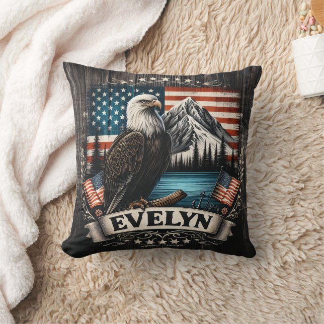Majestic Eagle Over American Landscape Cushion (Blanket)