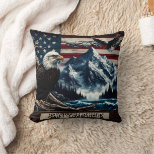 Majestic Eagle Over Mountains and Waves Cushion