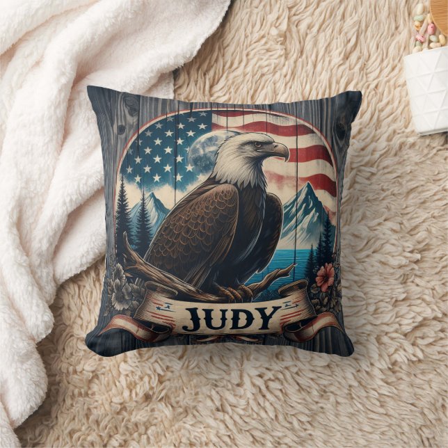Majestic Eagle Over Water With Mountain Background Cushion (Blanket)