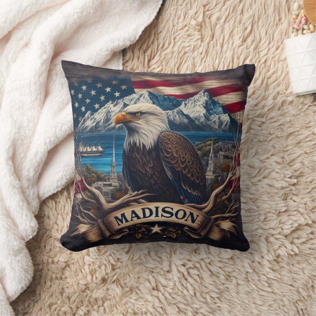 Majestic Eagle Overlooking Madison Landscape Cushion (Blanket)