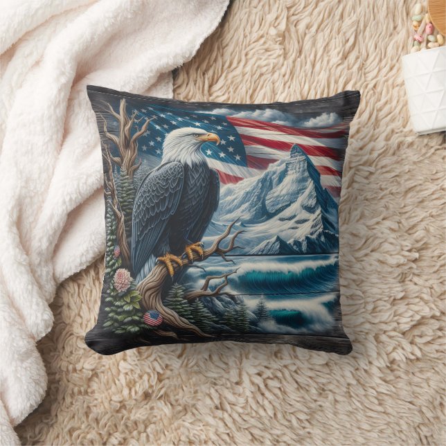Majestic Eagle Overlooking Mountain and Ocean Cushion (Blanket)