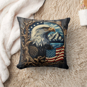 Majestic Eagle Overlooking Mountain Lake Cushion