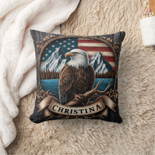 Majestic Eagle Overlooking Mountainous Landscape Cushion