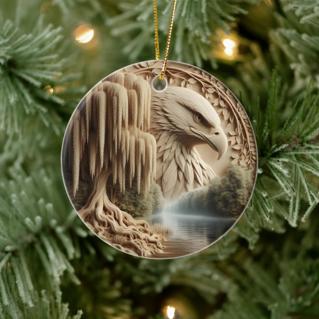 Majestic Eagle Overlooking Serene Lake  Ceramic Ornament (Tree)