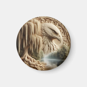 Majestic Eagle Overlooking Serene Lake  Magnet