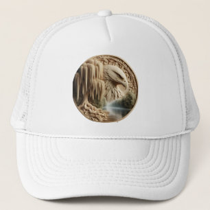 Majestic Eagle Overlooking Serene Lake Trucker Hat