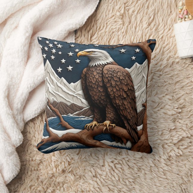 Majestic Eagle Overlooking Serene Mountains Cushion (Blanket)