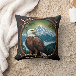 Majestic Eagle Overlooking Snowy Mountains Cushion