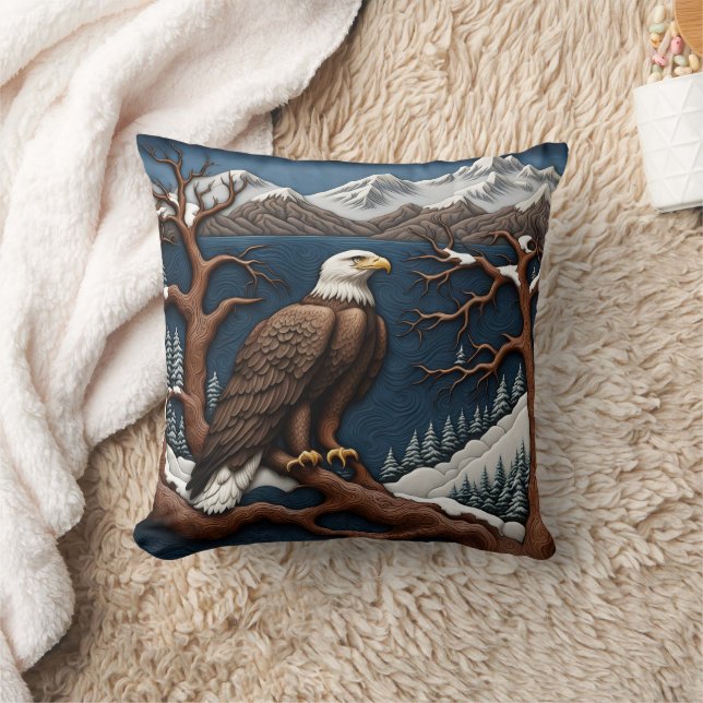 Majestic Eagle Overlooking Snowy Mountains Cushion (Blanket)