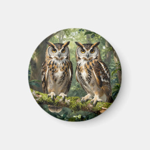Majestic Eagle Owls Forest Perch Magnet