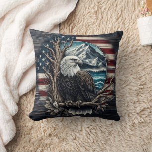 Majestic Eagle Perched Against Mountain Landscape Cushion