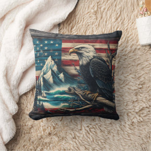 Majestic Eagle Perched by Mountain Lake at Dusk Cushion