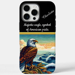Majestic eagle perched by the ocean at sunset iPhone 16 pro max case