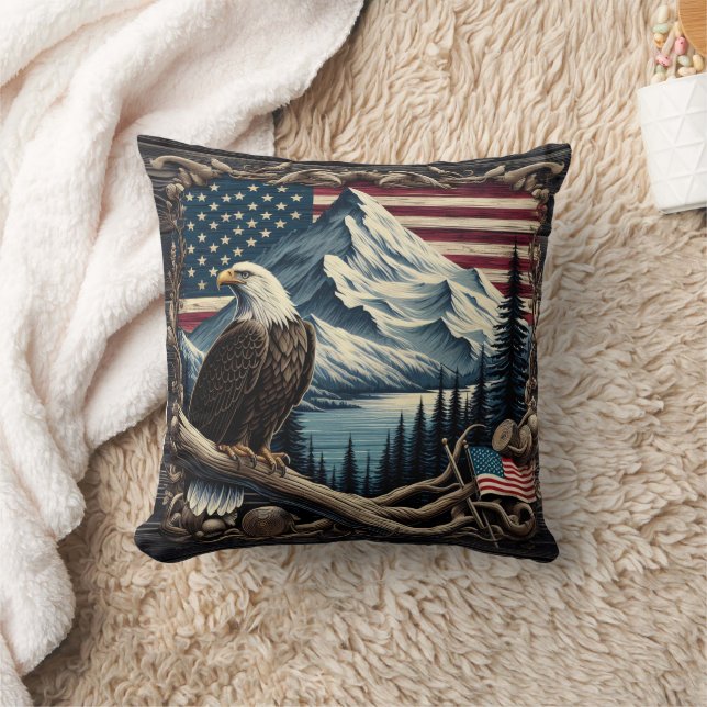 Majestic Eagle Perched Near American Landscape Cushion (Blanket)