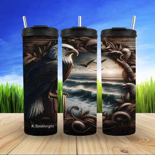 Majestic Eagle Perched Ocean Frame Thermal Tumbler